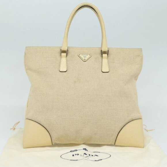 PRADA Hand Bag Canvas Beige Auth - Picture 1 of 16